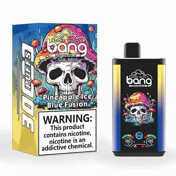 W=600,H=600,Fit=Scale Down,Gravity=Auto,Sharpen=1,Metadata=None,Format=Auto,Quality=70 Bang 30K Pro : vapoteuse jetable « Blue Fusion » à la saveur « Ananas glacé » (30 000 bouffées) avec écran intelligent