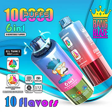 Bang Blaze 100k Puffs 6 in 1 disposable vape with Blueberry Coconut and adjustable flavors
