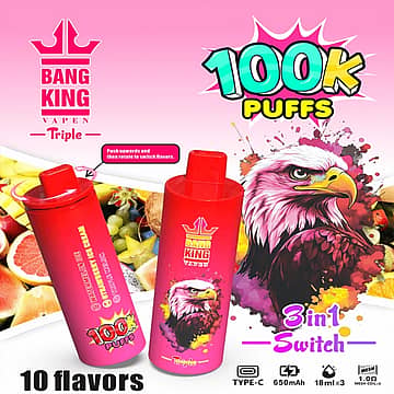 Bang King Triple 100K Puffs 3-in-1 switch disposable vape with rotating mouthpiece