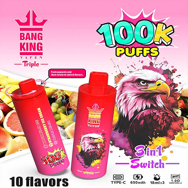 Bang King Triple 100K Puffs 3-in-1 switch jetable vape avec embout rotatif