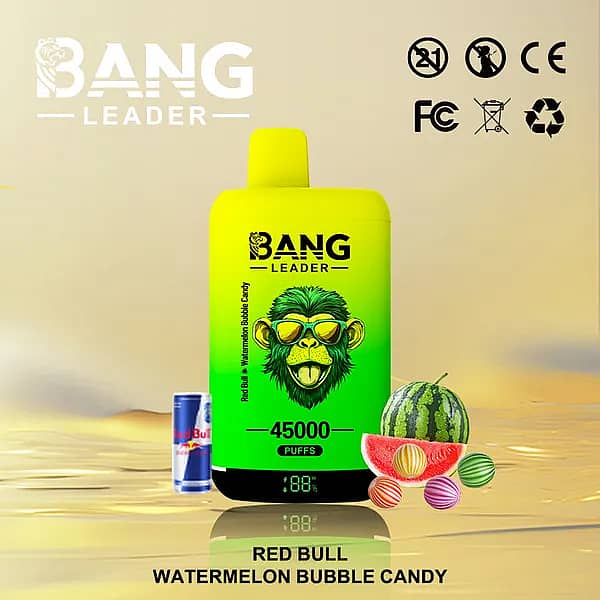 W=600,H=600,Fit=Scale Down,Gravity=Auto,Sharpen=1,Metadata=None,Format=Auto,Quality=70 Bang Leader 45 000 bouffées : vapoteuse jetable Red Bull à la pastille de pastèque, avec écran numérique