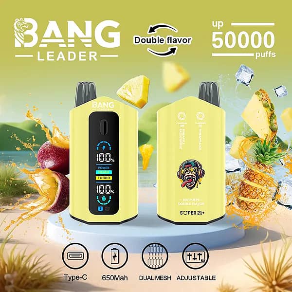 Bang Leader : vapoteuse jetable « Passionfruit Pineapple Ice » (50 000 bouffées) avec double saveur