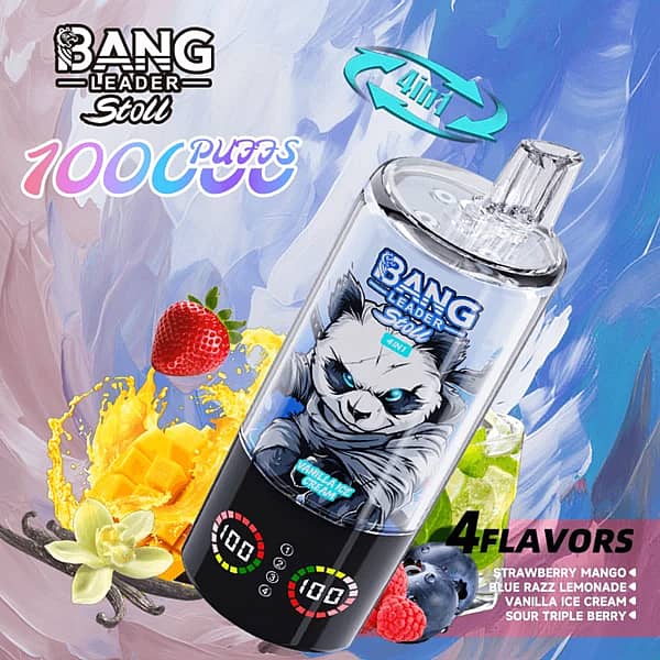 Bang Leader Stoll – jednorazowy vaporizer 4 w 1 o wielu smakach, 100 000 zaciągnięć, z inteligentnym wyświetlaczem