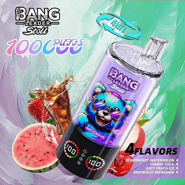Bang Leader Stoll – jednorazowy vape 4 w 1 o smaku soczystej brzoskwini z lodem, 100 000 zaciągnięć, z inteligentnym wyświetlaczem