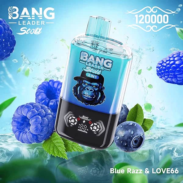 Bang Leader Stoll 120 000 zaciągnięć – Blue Razz & Love66 – jednorazowy vape 2 w 1 z wyświetlaczem cyfrowym