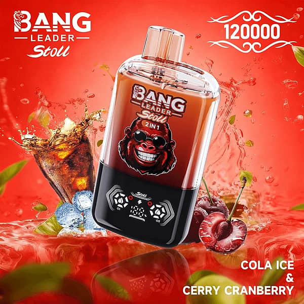 Jednorazowy vape Bang Leader Stoll 120 000 zaciągnięć o smaku Cola Ice i Cherry Cranberry 2 w 1 z inteligentnym wyświetlaczem