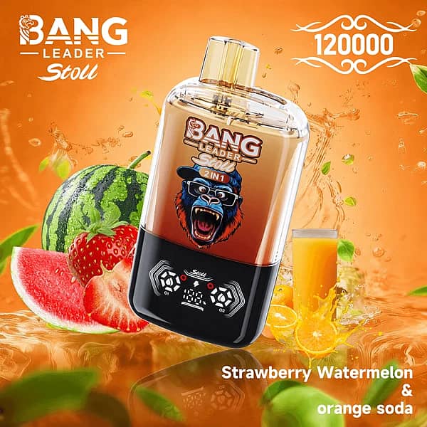 Bang Leader Stoll 120 000 zaciągnięć – truskawka, arbuz i pomarańczowy napój gazowany – jednorazowy vape 2 w 1 z inteligentnym wyświetlaczem