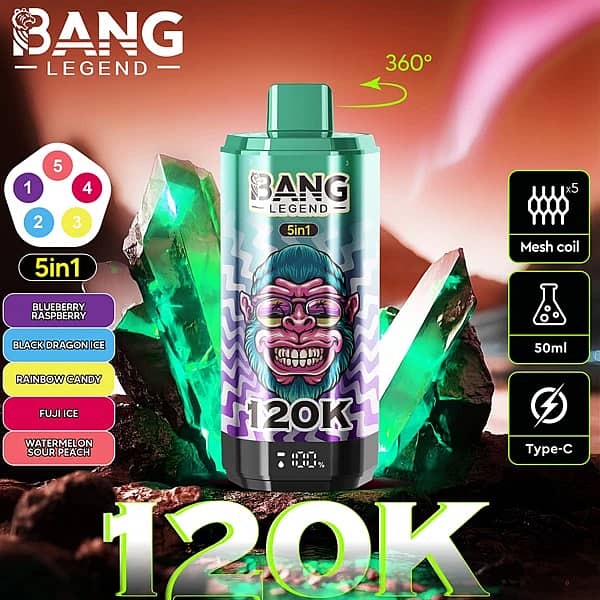 Bang Legend – jednorazowy vape z 120 000 zaciągnięć, 5 smakami w jednym i obrotową ustnikiem