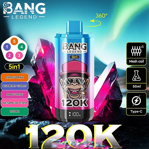 Bang Legend – jednorazowy vape z 120 000 zaciągnięć i kombinacją 5 smaków w jednym, z obrotową ustnikiem