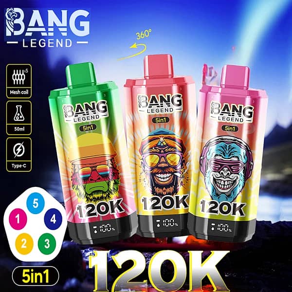 Bang Legend – jednorazowy vape 5 w 1 o wielu smakach, 120 000 zaciągnięć, z obrotową ustnikiem