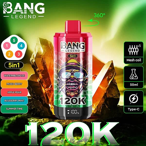 Bang Legend – jednorazowy vape 5 w 1 o wielu smakach, 120 000 zaciągnięć, z obrotową ustnikiem