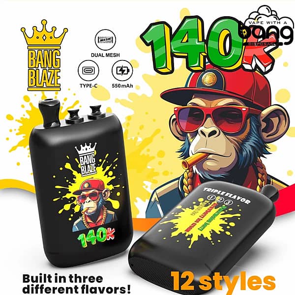 Bang Blaze 140 000 bouffées : glace à la fraise, glace à la baie du dragon, citron-menthe – vapoteuse jetable avec formule 3-en-1