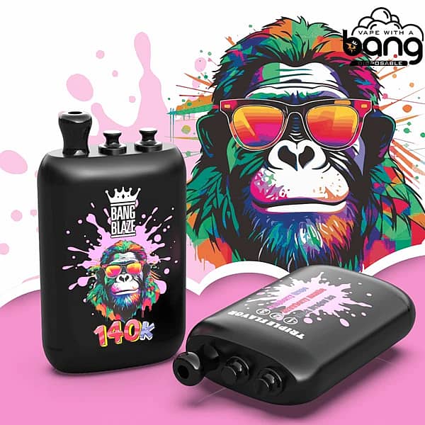 Bang Blaze – jednorazowy vape o pojemności 140 000 zaciągnięć w trzech smakach: truskawkowa mamba, jagoda i malina oraz arbuz z lodem, z możliwością regulacji intensywności smaku