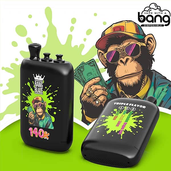 Bang Blaze 140 000 zaciągnięć – jednorazowy vape o smaku 3 w 1: arbuz z lodem, chłodna mięta, truskawka z bananem