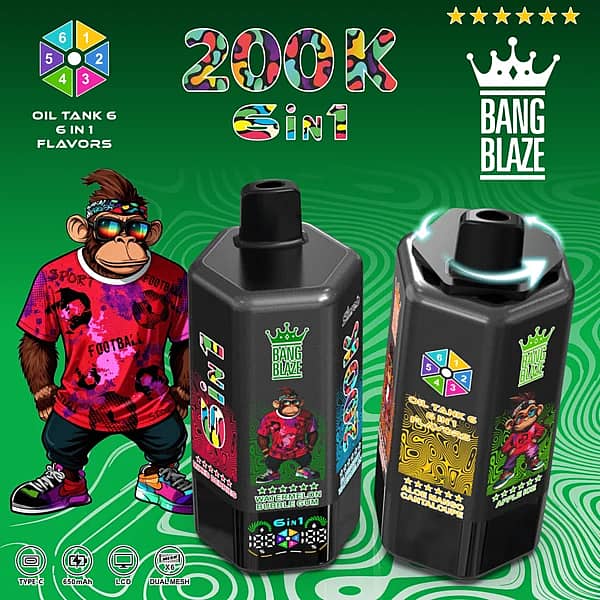 Bang Blaze – jednorazowy vape o pojemności 200 000 zaciągnięć, 6 smaków w jednym, z obrotową ustnikiem