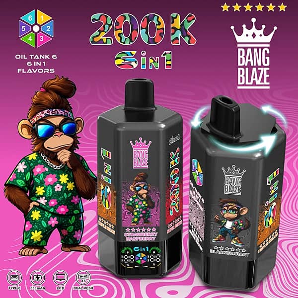 Bang Blaze – jednorazowy vaporizer 6 w 1 o pojemności 200 000 zaciągnięć z różnymi smakami i obrotową ustnikiem
