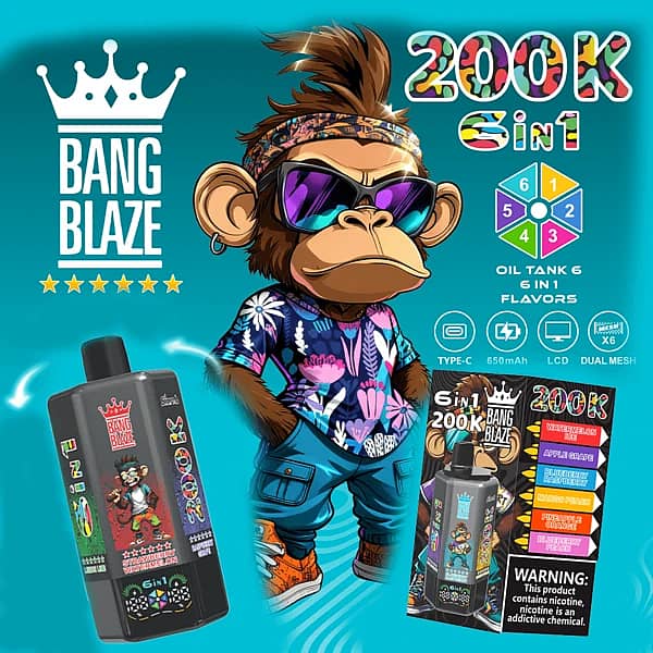 Bang Blaze 200Kパフ 6種類のフレーバーが楽しめるデジタルディスプレイ付き使い捨てベイプ