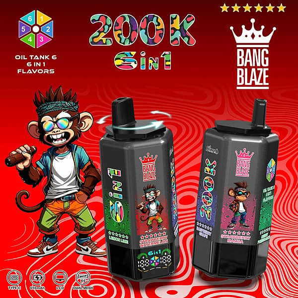 Bang Blaze – jednorazowy vape na 200 000 zaciągnięć, 6 smaków w jednym, z obrotową ustnikiem