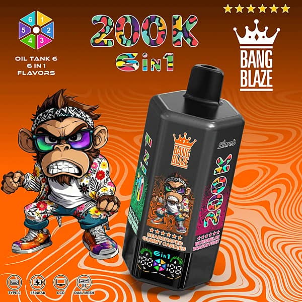 Bang Blaze – jednorazowy vape z wyświetlaczem cyfrowym, 200 000 zaciągnięć, 6 smaków w jednym