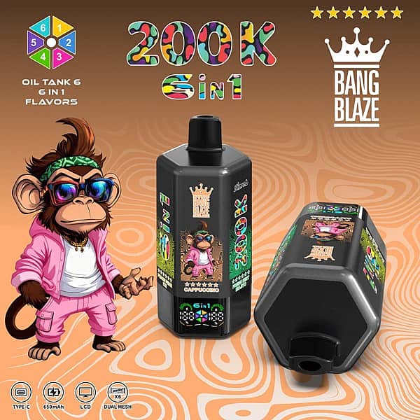 Bang Blaze – jednorazowy vape z 200 000 zaciągnięć i 6 smakami w jednym, wyposażony w inteligentny wyświetlacz