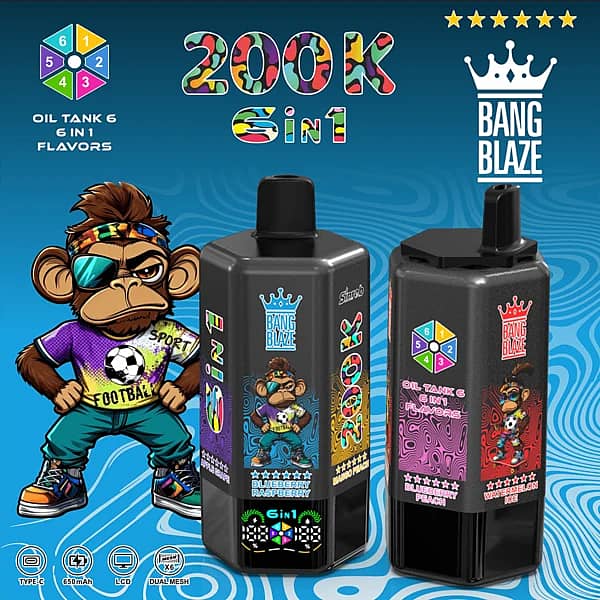 Bang Blaze – jednorazowy vape z wyświetlaczem cyfrowym, 200 000 zaciągnięć, 6 smaków w jednym