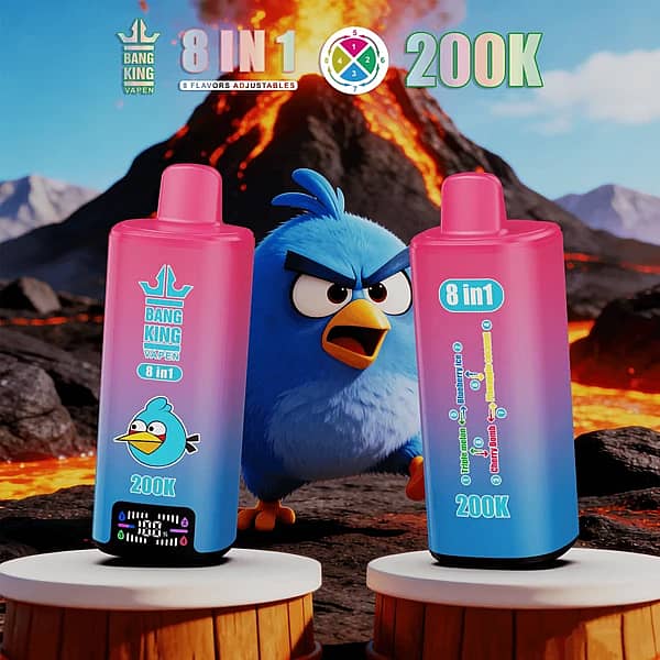 Bang King 200 000 drag – Triple Melon, Blueberry Ice, Cherry Bomb – engångsvape med 8 smaker i 1 och digital display