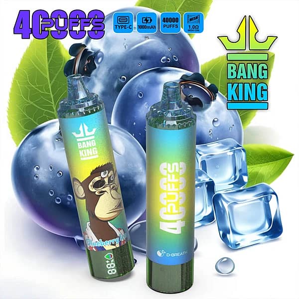 Vape jetable Bang King 40 000 bouffées à la saveur Blueberry Ice avec écran numérique