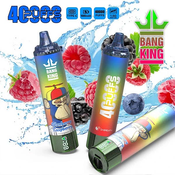 Bang King 40 000 bouffées : cigarette électronique jetable aux arômes de myrtille et de framboise avec écran numérique