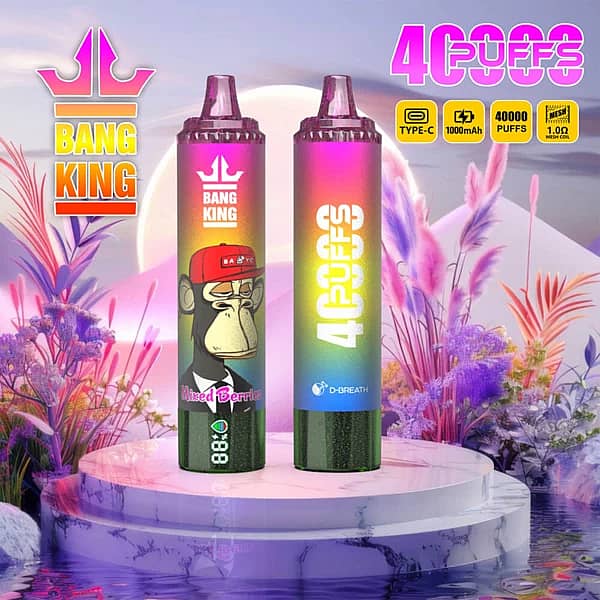 Vape jetable Bang King 40 000 bouffées, saveur « Baies mélangées », avec écran numérique