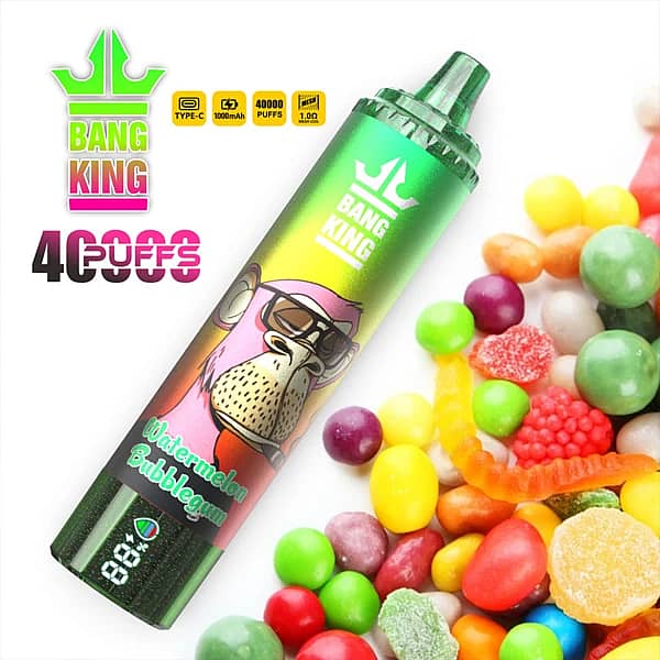 Vape jetable Bang King 40 000 bouffées, saveur pastille de chewing-gum à la pastèque, avec écran numérique