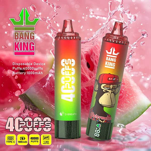 Vape jetable Bang King 40 000 bouffées à la pastèque avec écran numérique