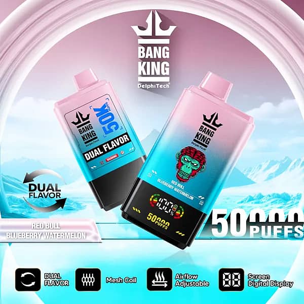 Bang King 50,000パフ レッドブル・ブルーベリー・スイカ デュアルフレーバー デジタルディスプレイ付き使い捨てベイプ