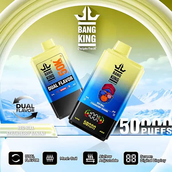 Bang King 50,000パフ レッドブル ストロベリー・バナナ デュアルフレーバー デジタルディスプレイ付き使い捨てベイプ