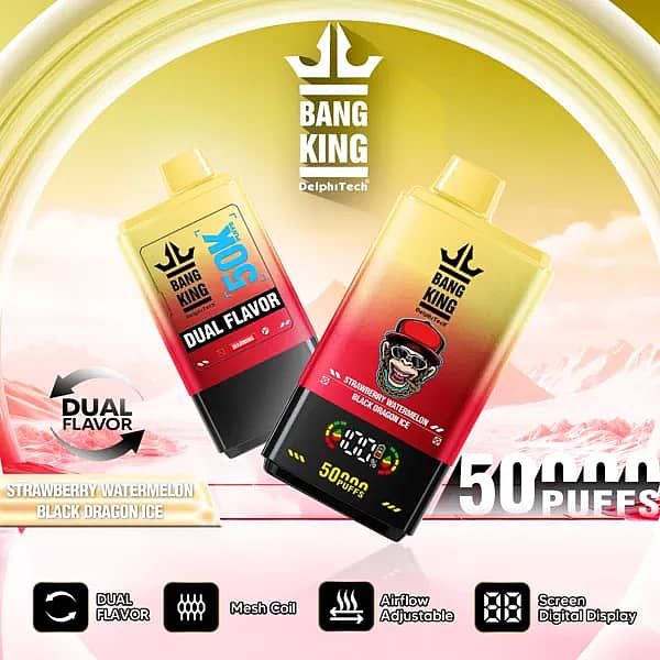 Bang King 50,000パフ ストロベリー・スイカ・ブラックドラゴン・アイス デュアルフレーバー デジタルディスプレイ付き使い捨てベイプ