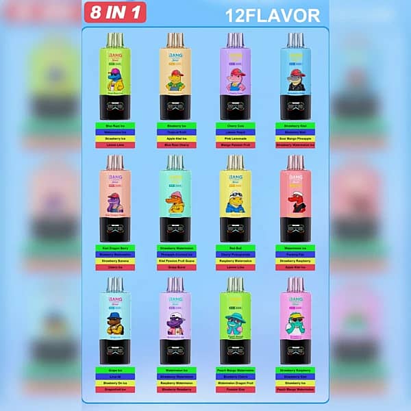 Gamme de cigarettes électroniques jetables Bang Leader Stoll 350K 8 en 1, proposant 12 saveurs différentes