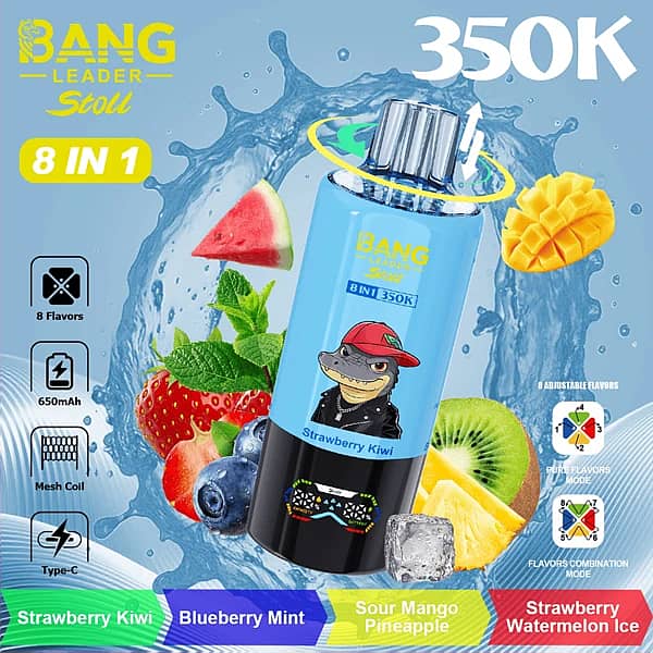 Bang Leader Stoll 350 000 bouffées, fraise-kiwi, vapoteuse jetable 8 en 1 avec embout buccal pivotant
