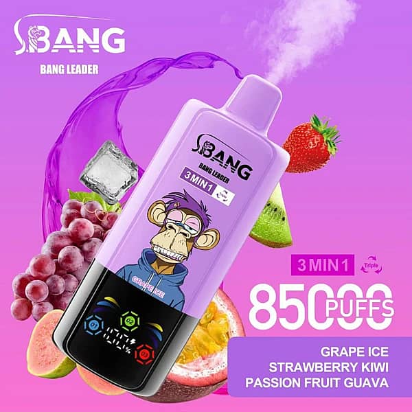 Jednorazowy vape Bang Leader 85 000 zaciągnięć w smakach winogronowo-mrożonych, truskawkowo-kiwi, marakui i guawy oraz w wersji 3 w 1