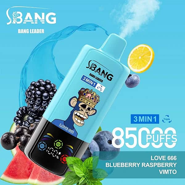 Jednorazowy vape Bang Leader 85 000 zaciągnięć o smaku jagodowo-malinowym Vimto z formułą 3 w 1