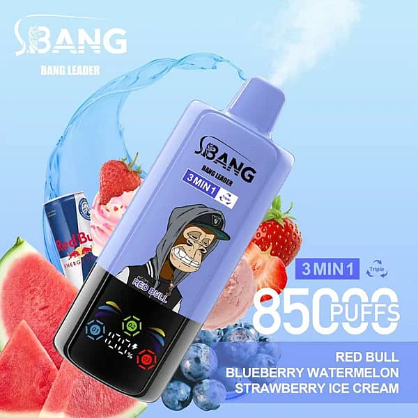 Bang Leader 85 000 zaciągnięć – jednorazowy vape o smaku Red Bull, jagody, arbuz i lody truskawkowe z wyświetlaczem cyfrowym
