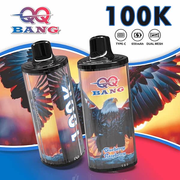 W=600,H=600,Fit=Scale Down,Gravity=Auto,Sharpen=1,Metadata=None,Format=Auto,Quality=70 Qq Bang : vapoteuse jetable 100 000 bouffées aux saveurs myrtille-framboise avec réservoir transparent