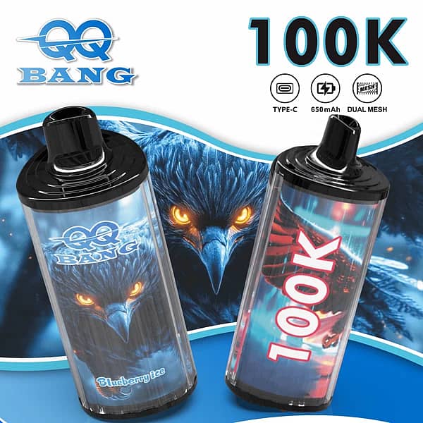 QQ Bang 100.000 boccate: vaporizzatore usa e getta al gusto mirtillo ghiacciato con grafica raffigurante un'aquila