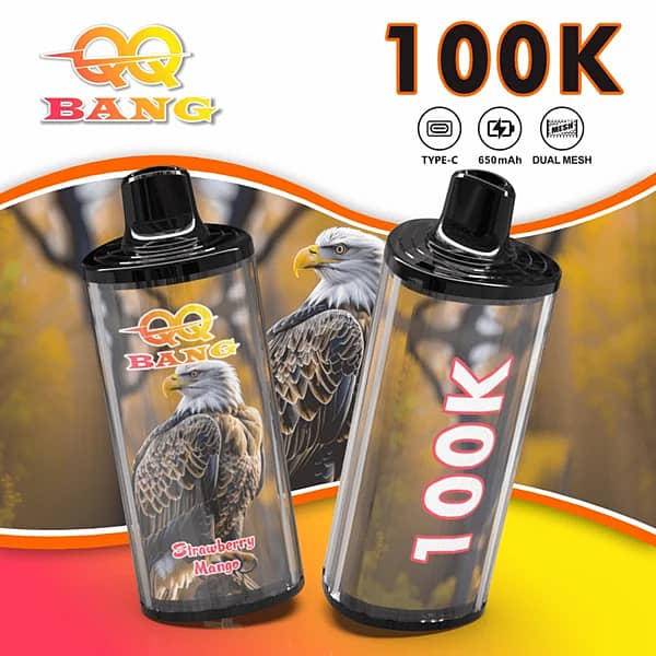 W=600,H=600,Fit=Scale Down,Gravity=Auto,Sharpen=1,Metadata=None,Format=Auto,Quality=70 Qq Bang : cigarette électronique jetable « Fraise-Mangue » de 100 000 bouffées, avec un corps transparent