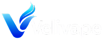 Velivape logo with a blue stylized V and flame design