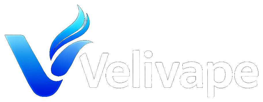 Velivape logo with a blue stylized V and flame design