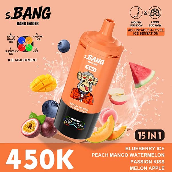Bang Leader 450K Puffs Peach Mango Watermelon Disposable Vape With 15 In 1 Flavor Design