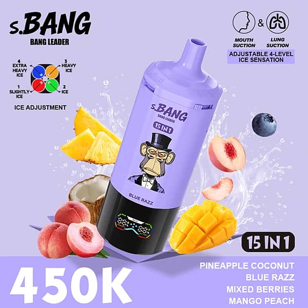 Bang Leader 450K Puffs Blue Razz Disposable Vape With 15 In 1 Flavor Design