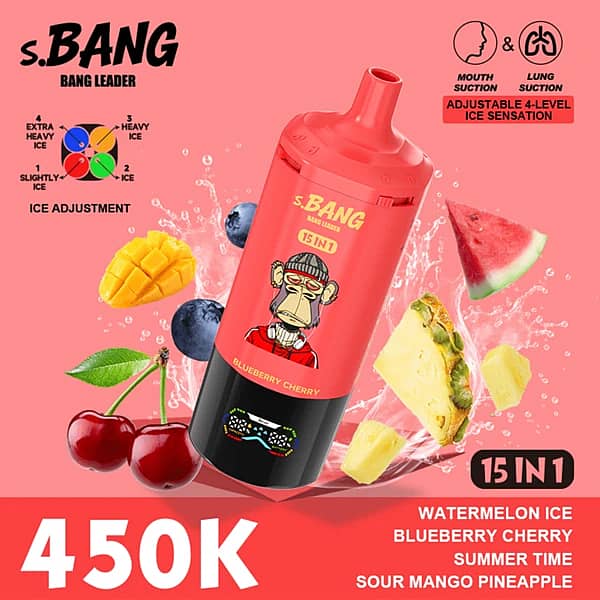 Bang Leader 450K Puffs 15-In-1 Blueberry Cherry Disposable Vape With Digital Display