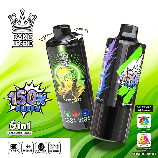 Bang Legend 150K Puffs 6 Adjustable Flavors Disposable Vape With Led Screen