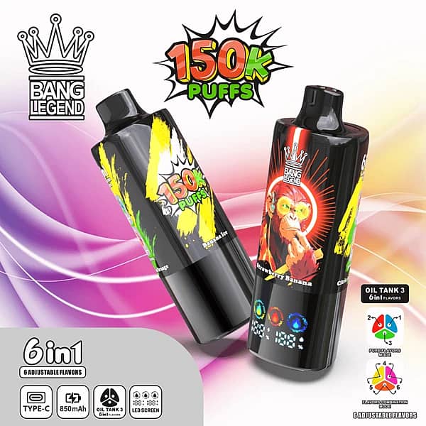 Bang Legend 150K Puffs 6 Adjustable Flavors Disposable Vape With Led Screen