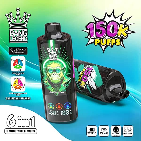 Bang Legend 150K Puffs Guava Lime Disposable Vape With 6-In-1 Adjustable Flavors